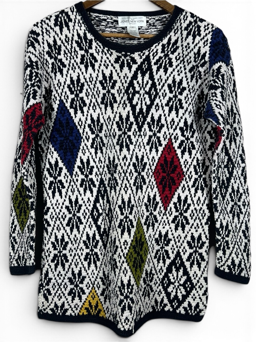 Vintage Jones New York Sport Hand Knit Linen Cotton Nordic Sweater Womens M 90s
